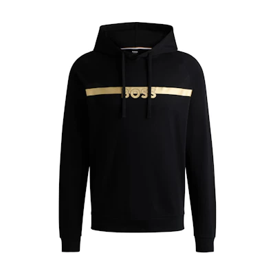 HUGO BOSS Black Cotton-Terry Hoodie with Foil-Print Logo 50527430-001