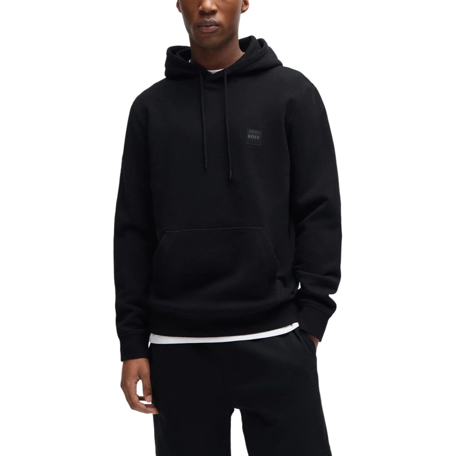 HUGO BOSS Black Cotton-Terry Pullover Hoodie with Logo Patch and Embroidery 50509314-001 圖 4