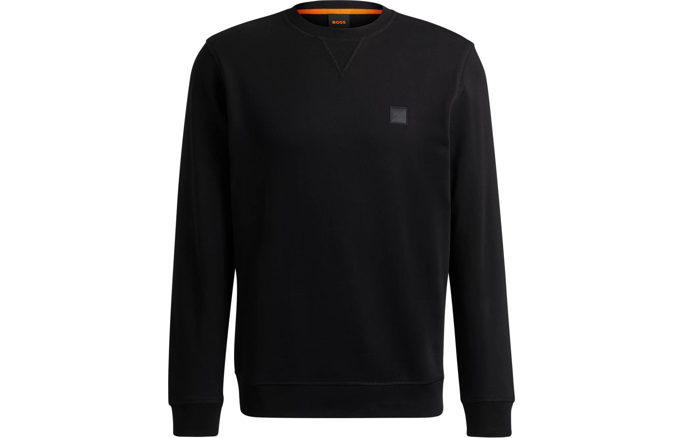 HUGO BOSS Black Cotton-Terry Relaxed-Fit Logo Patch Crewneck Sweatshirt 50509323-001