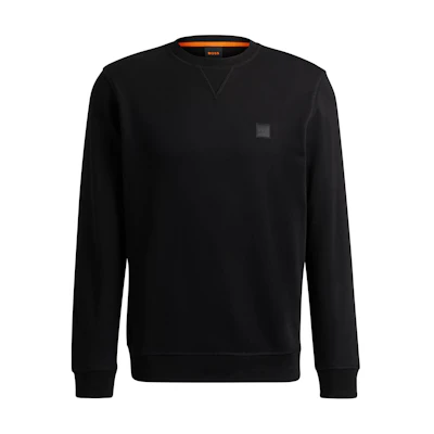 HUGO BOSS Black Cotton-Terry Relaxed-Fit Logo Patch Crewneck Sweatshirt 50509323-001