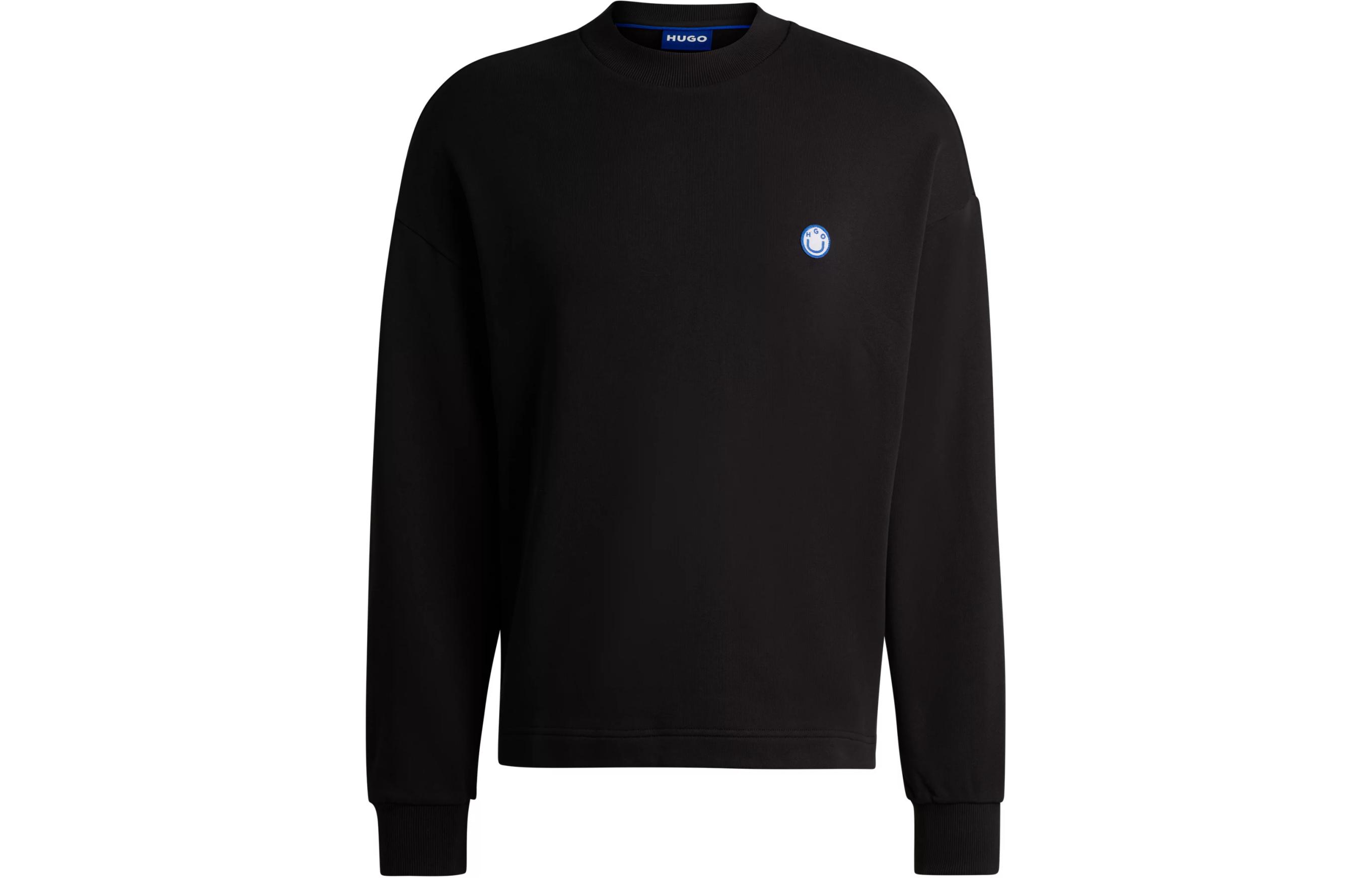 HUGO BOSS Black Cotton-Terry Sweatshirt with Smiley-Face Logo Patch for Men 50522371-001