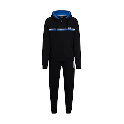 HUGO BOSS Black Cotton-Terry Zip-Up Hoodie with Logo & Stripe Design 50515138-001