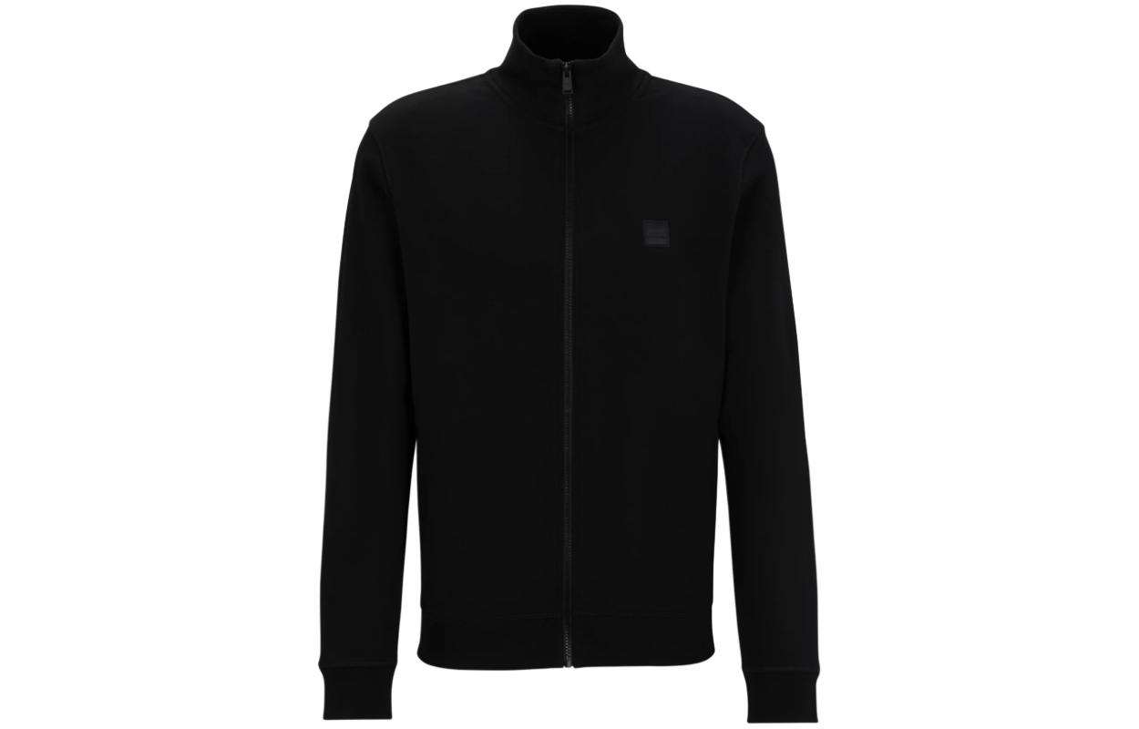 Order ヒューゴボス ブラック コットンテリー ジップアップジャケット ロゴパッチ付き 50511709-001