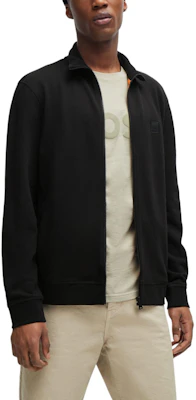 ヒューゴボス ブラック コットンテリー ジップアップジャケット ロゴパッチ付き 50511709-001 Shop ヒューゴボス ブラック コットンテリー ジップアップジャケット ロゴパッチ付き 50511709-001
