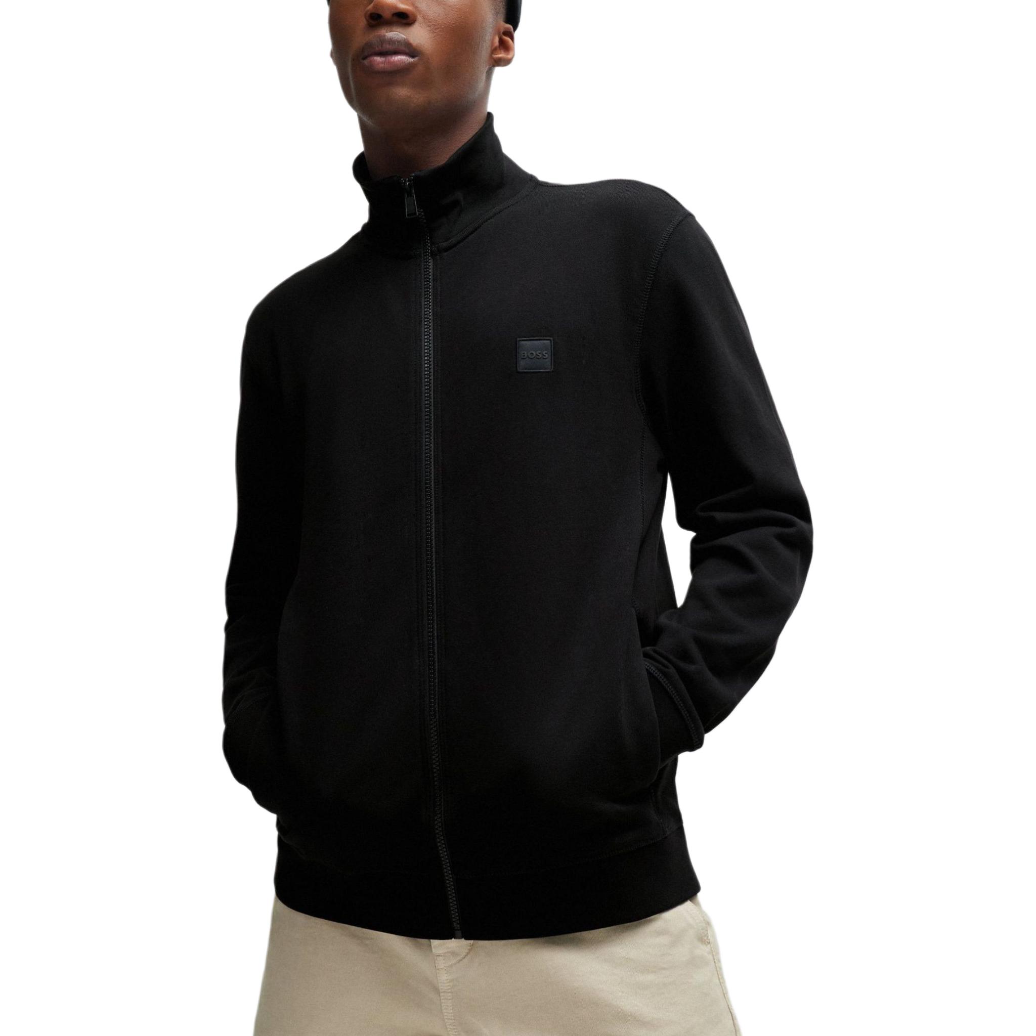 Details for ヒューゴボス ブラック コットンテリー ジップアップジャケット ロゴパッチ付き 50511709-001