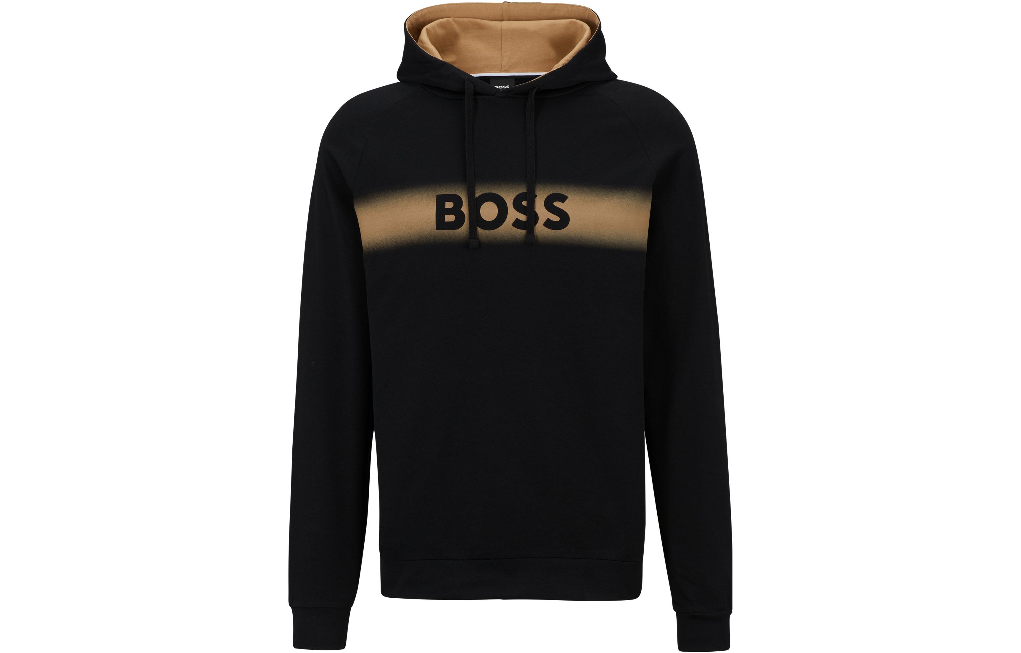 HUGO BOSS Black Cotton Regular Fit Hoodie with Printed Logo 50503076-001
