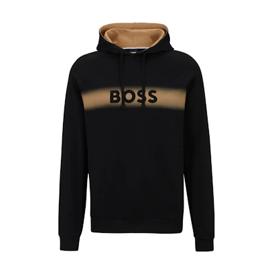 HUGO BOSS Black Cotton Regular Fit Hoodie with Printed Logo 50503076-001