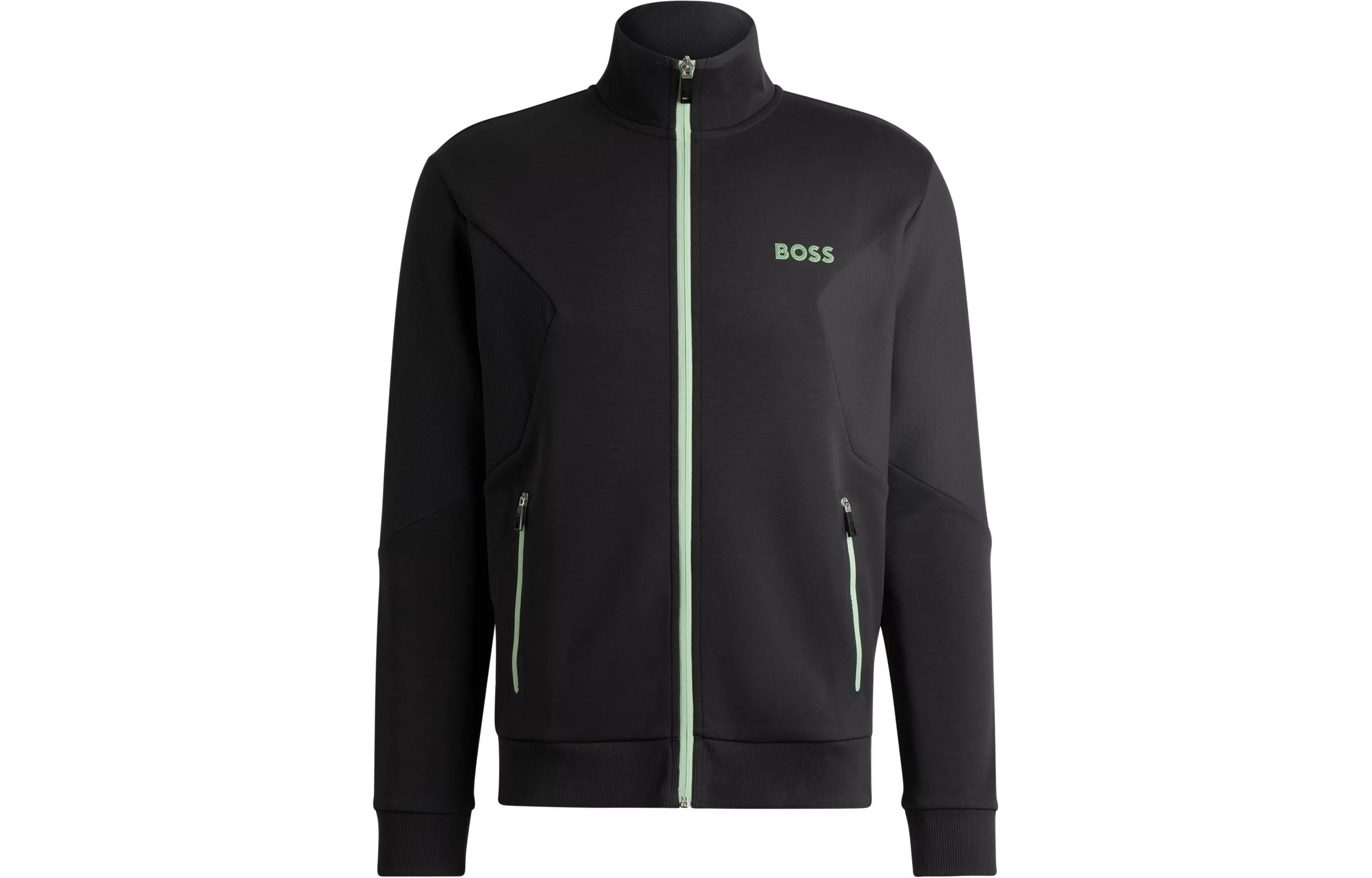 HUGO BOSS Black Cotton Zip-Up Jacket with 3D Logo Embroidery for Men 50510349-016