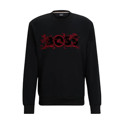 HUGO BOSS Black Crewneck Long-Sleeve Sweatshirt with Logo Print Pattern 50510132-001