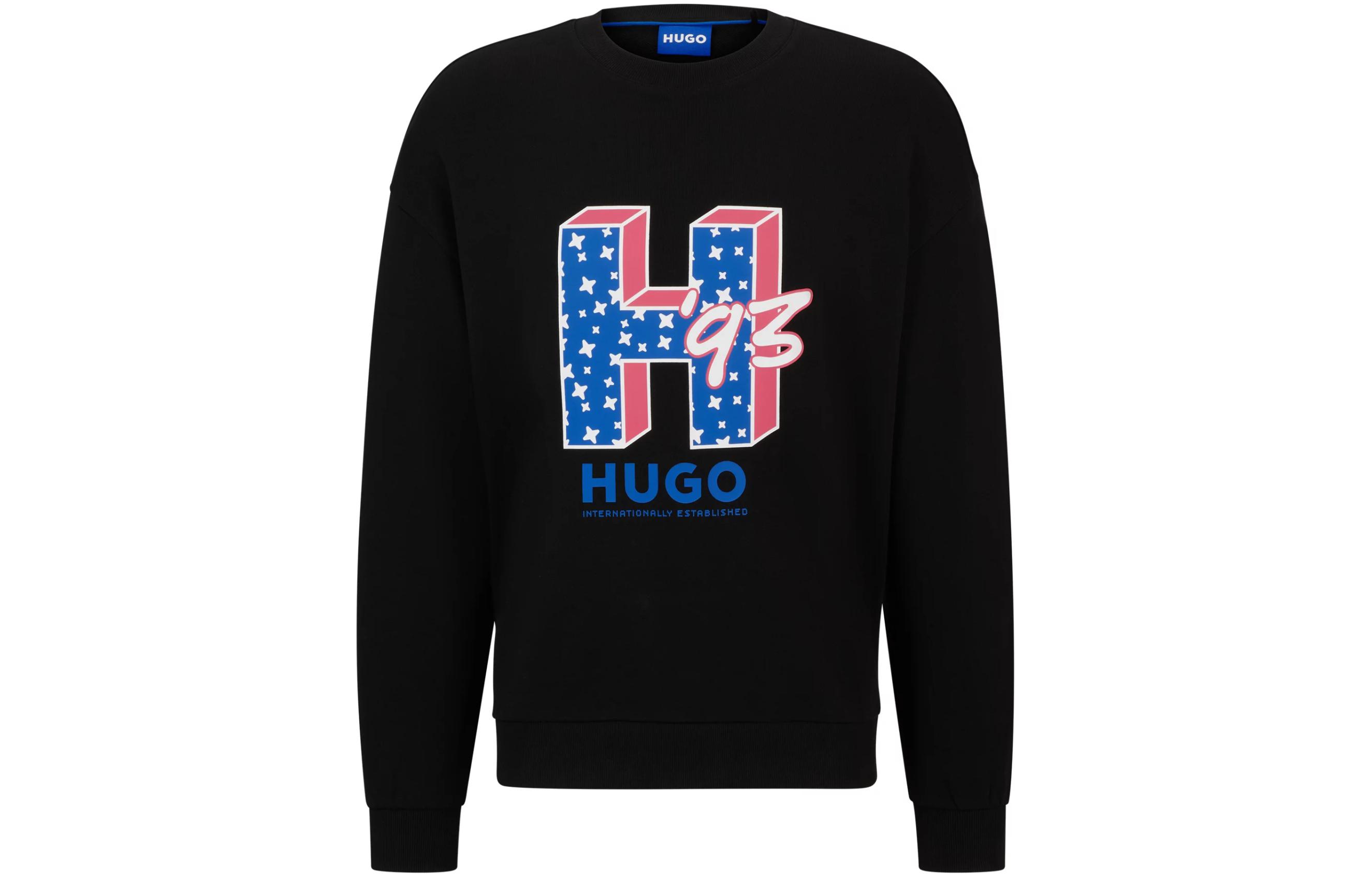 HUGO BOSS Black Crewneck Sweatshirt with Letter, Number & Star Print 50513437-001