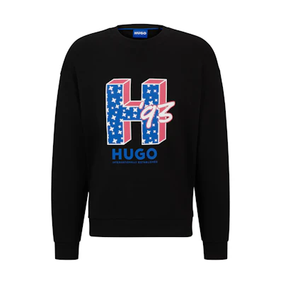 HUGO BOSS Black Crewneck Sweatshirt with Letter, Number & Star Print 50513437-001