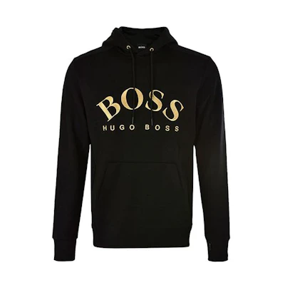 HUGO BOSS Black Drawstring Hoodie with Logo Print 50415899-006