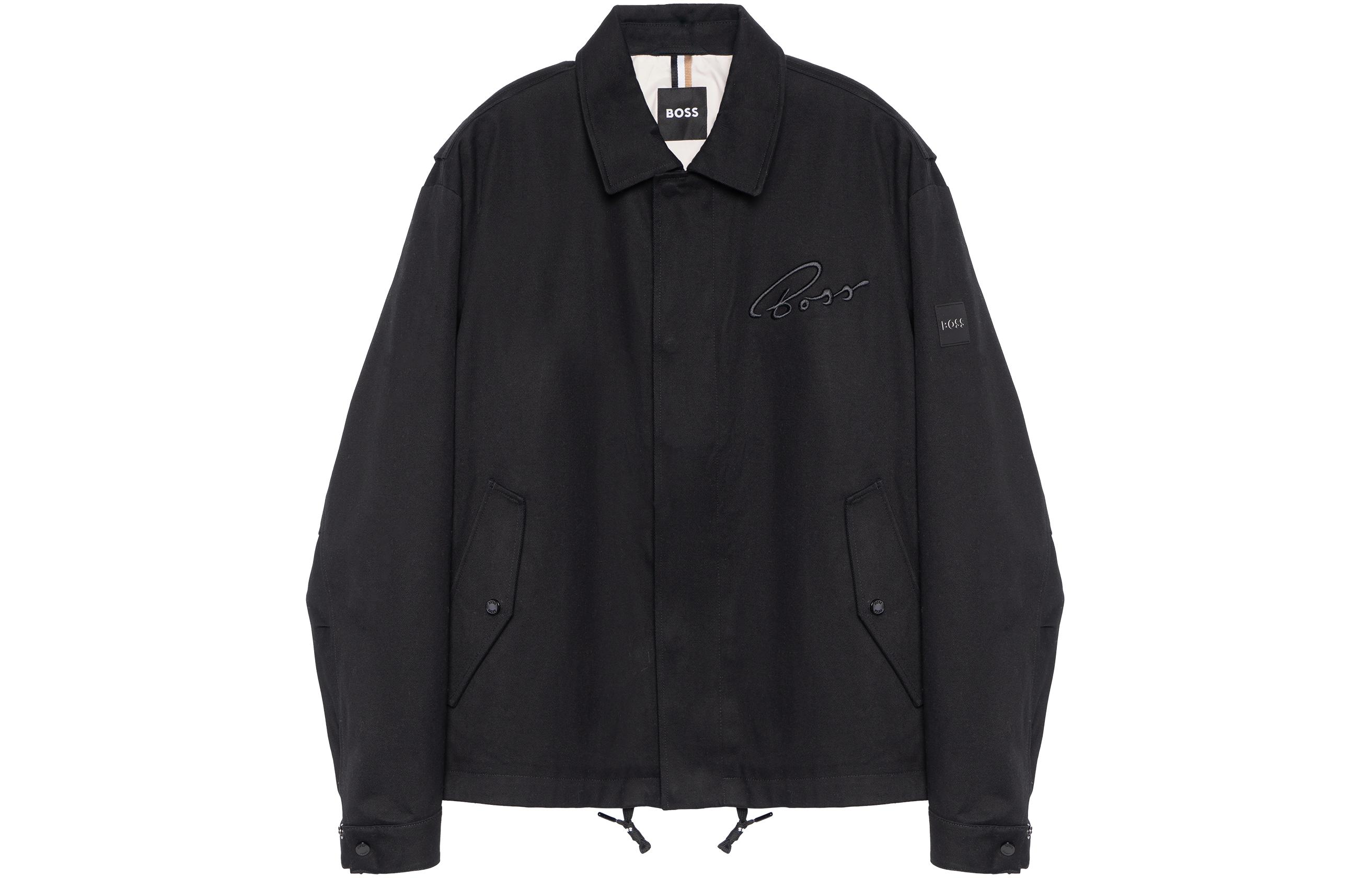 HUGO BOSS Black Embroidered Long-Sleeve Jacket with Logo Collar 50470140-001