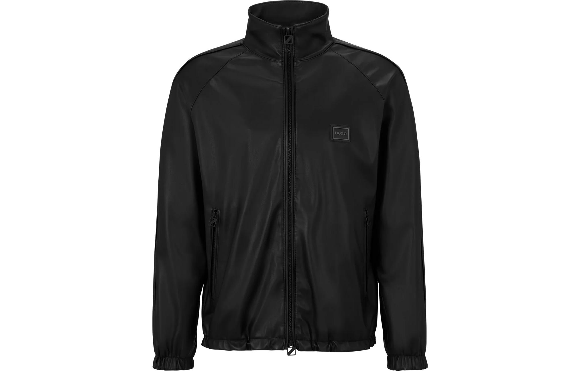HUGO BOSS Black Faux-Leather Relaxed Jacket with Framed Logo 50496176-001