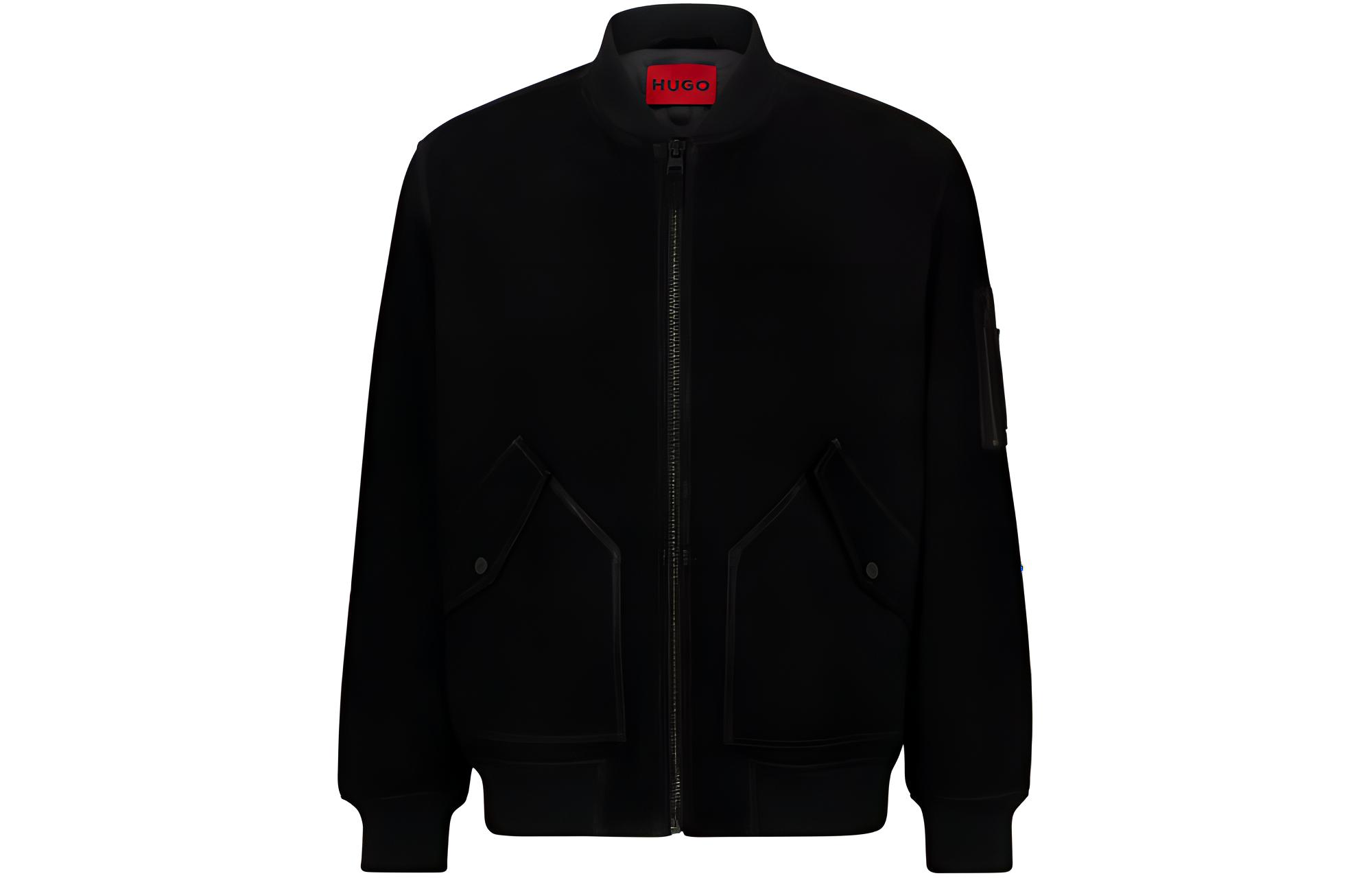 HUGO BOSS Black Goat-Suede Bomber Jacket with Knitted Trims 50510575-001