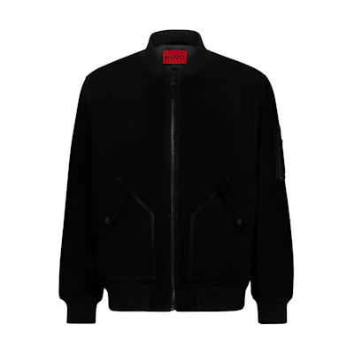 HUGO BOSS Black Goat-Suede Bomber Jacket with Knitted Trims 50510575-001
