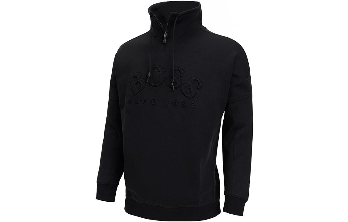 HUGO BOSS Black Half-Zip Sweatshirt with Embossed Logo 50410352-001