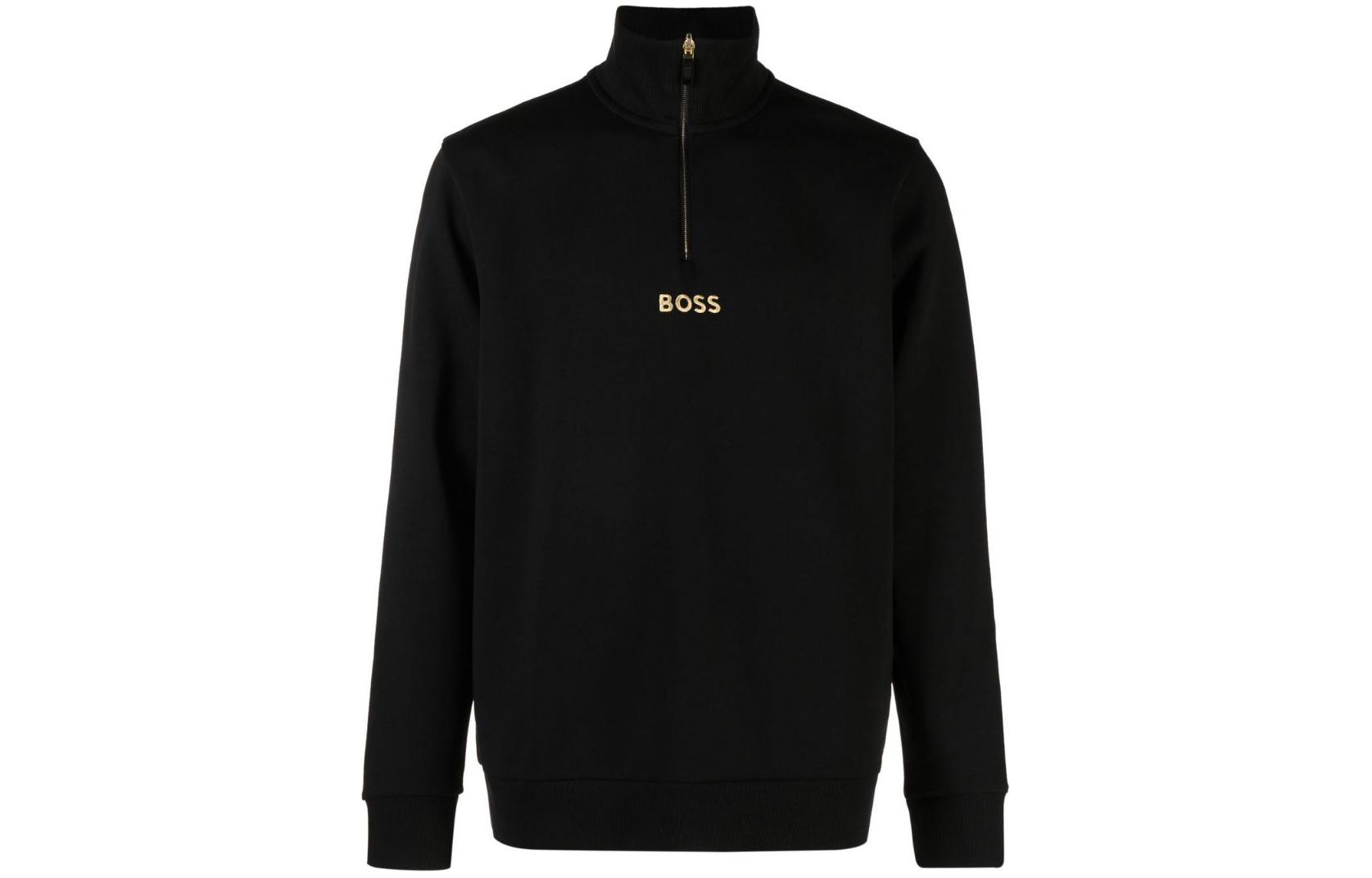 HUGO BOSS Black High-Neck Sweatshirt with Solid Letter Embroidery 50482900-001