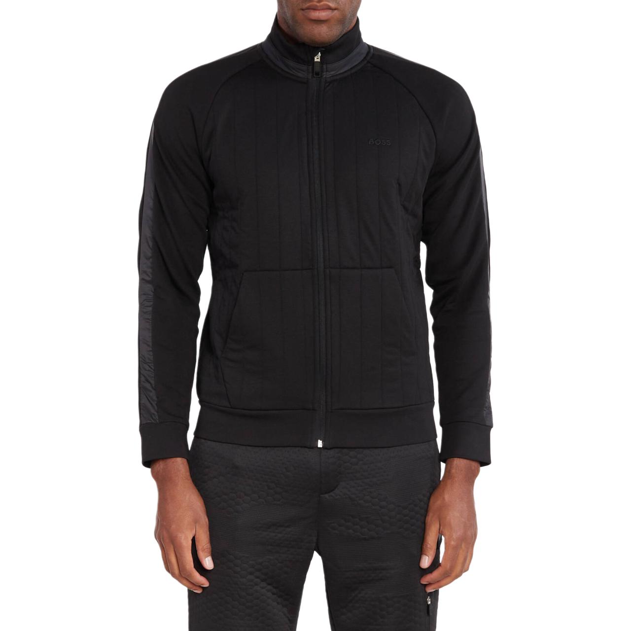 HUGO BOSS Black High Collar Zip-Up Jacket with Logo Embroidery 50493481-BLACK