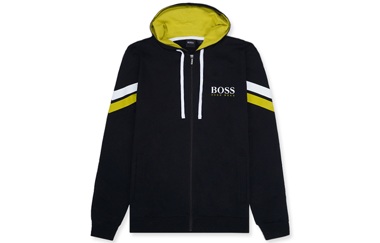 HUGO BOSS Black Hooded Jacket with Logo Sleeve Print 50463983-001