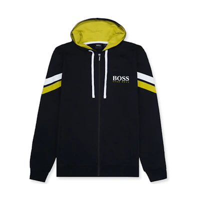 HUGO BOSS Black Hooded Jacket with Logo Sleeve Print 50463983-001