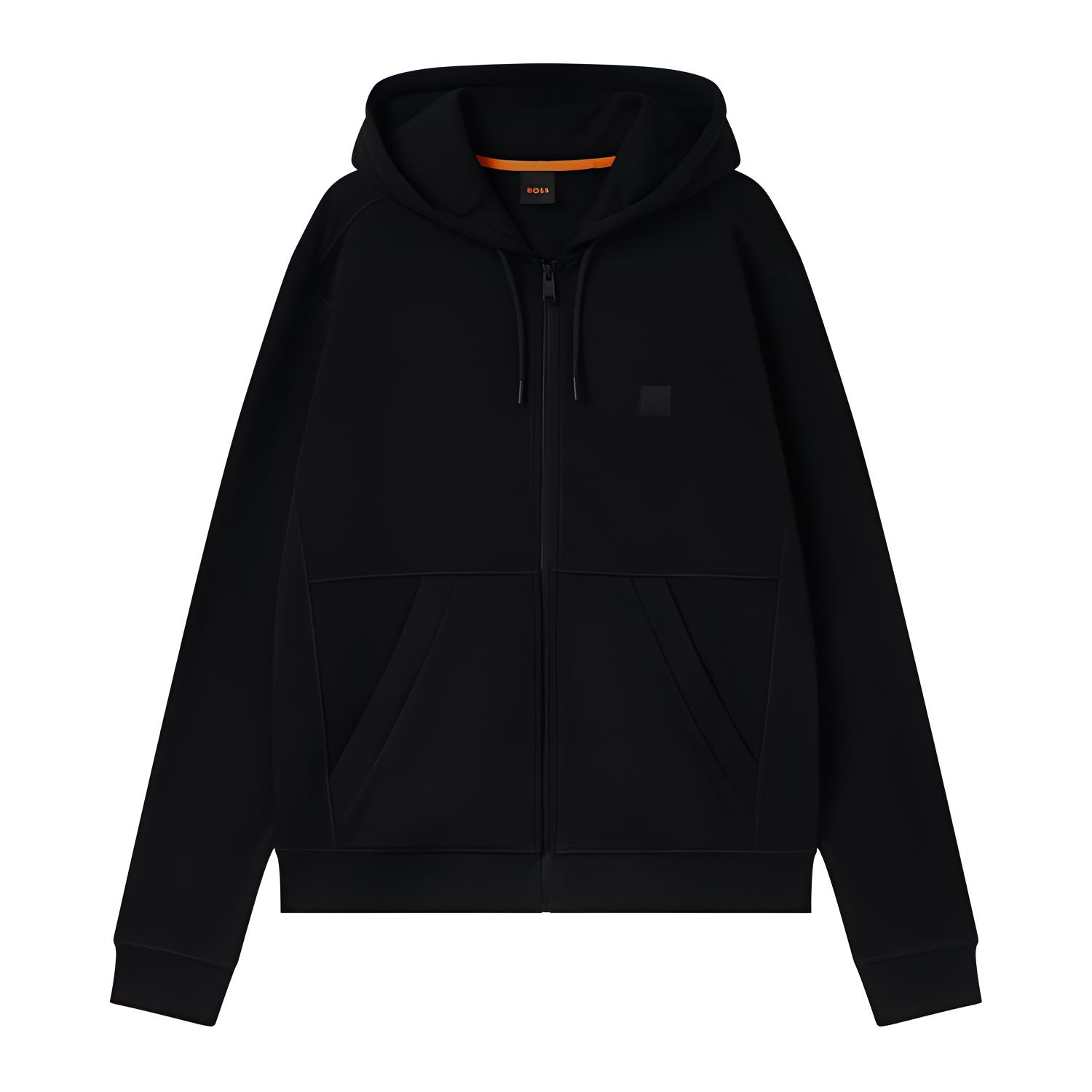 HUGO BOSS Black Hoodie Jacket with Embroidered Logo and Zipper 50508578-001