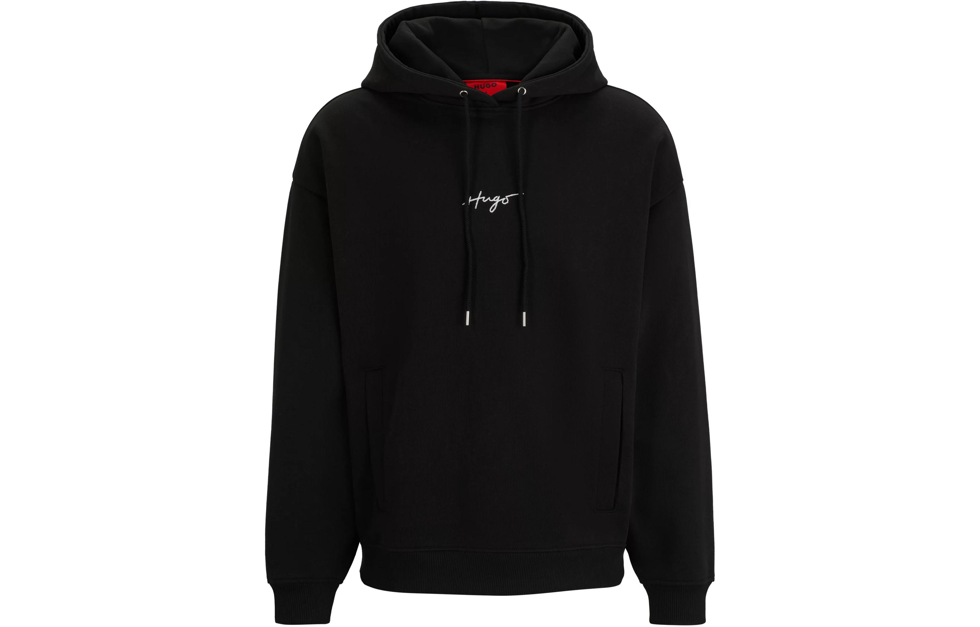 HUGO BOSS Black Hoodie with Embroidered Logo and Drawstring 50522933-001