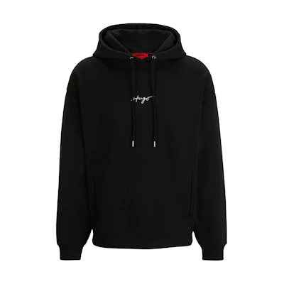 HUGO BOSS Black Hoodie with Embroidered Logo and Drawstring 50522933-001