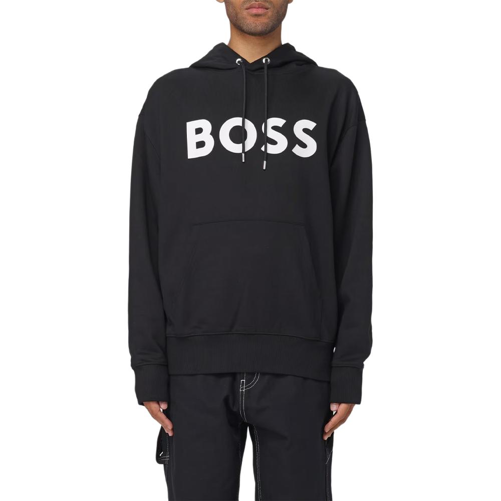 HUGO BOSS Black Hoodie with Letter Print and Drawstring Pullover Design 50496661-001