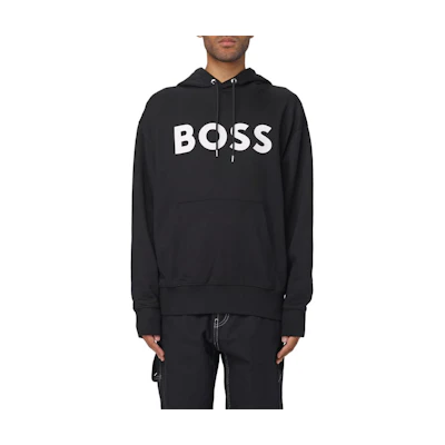 HUGO BOSS Black Hoodie with Letter Print and Drawstring Pullover Design 50496661-001