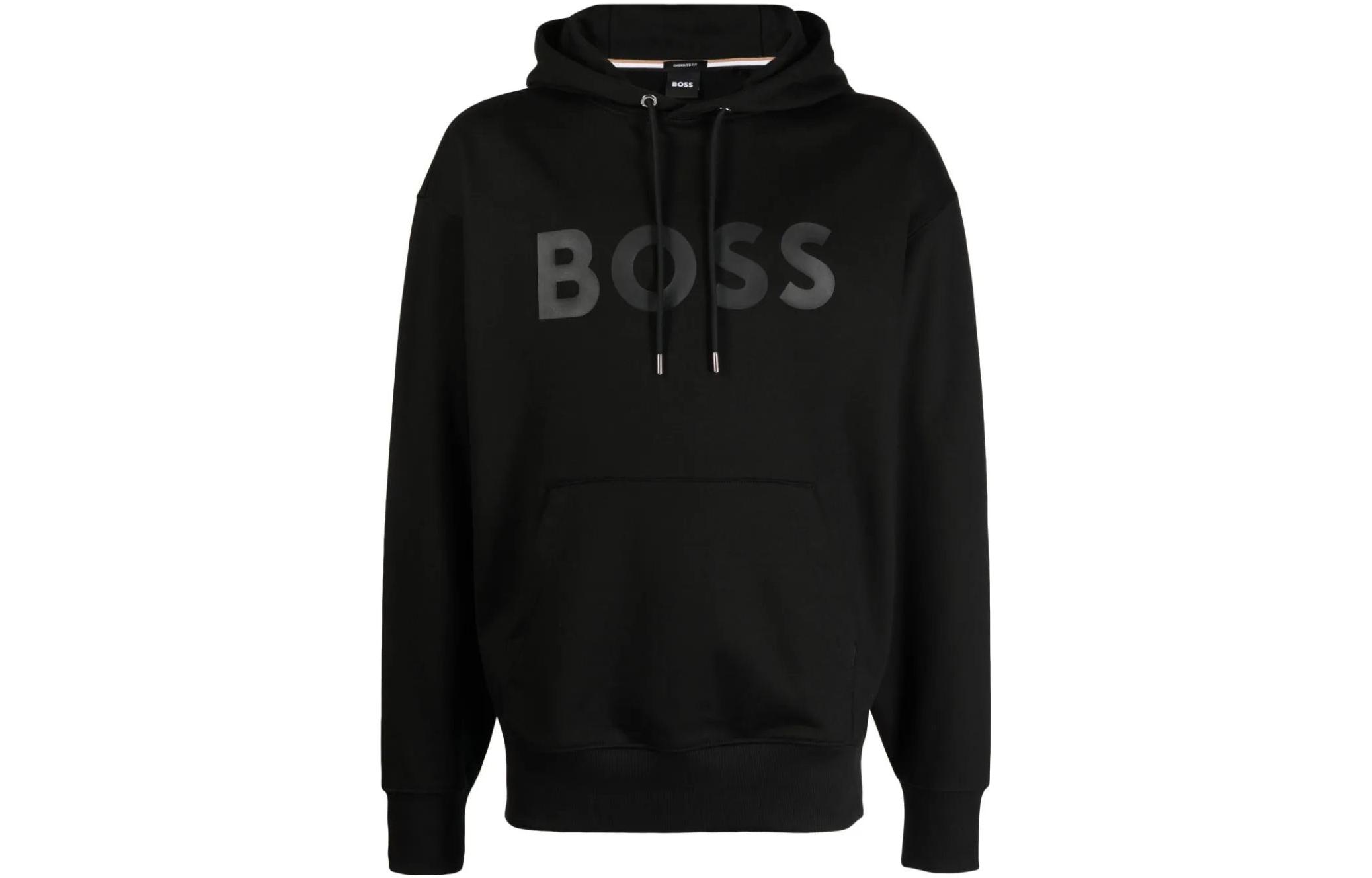 Order 雨果博斯黑色字母印花抽绳连帽衫 50496661-001