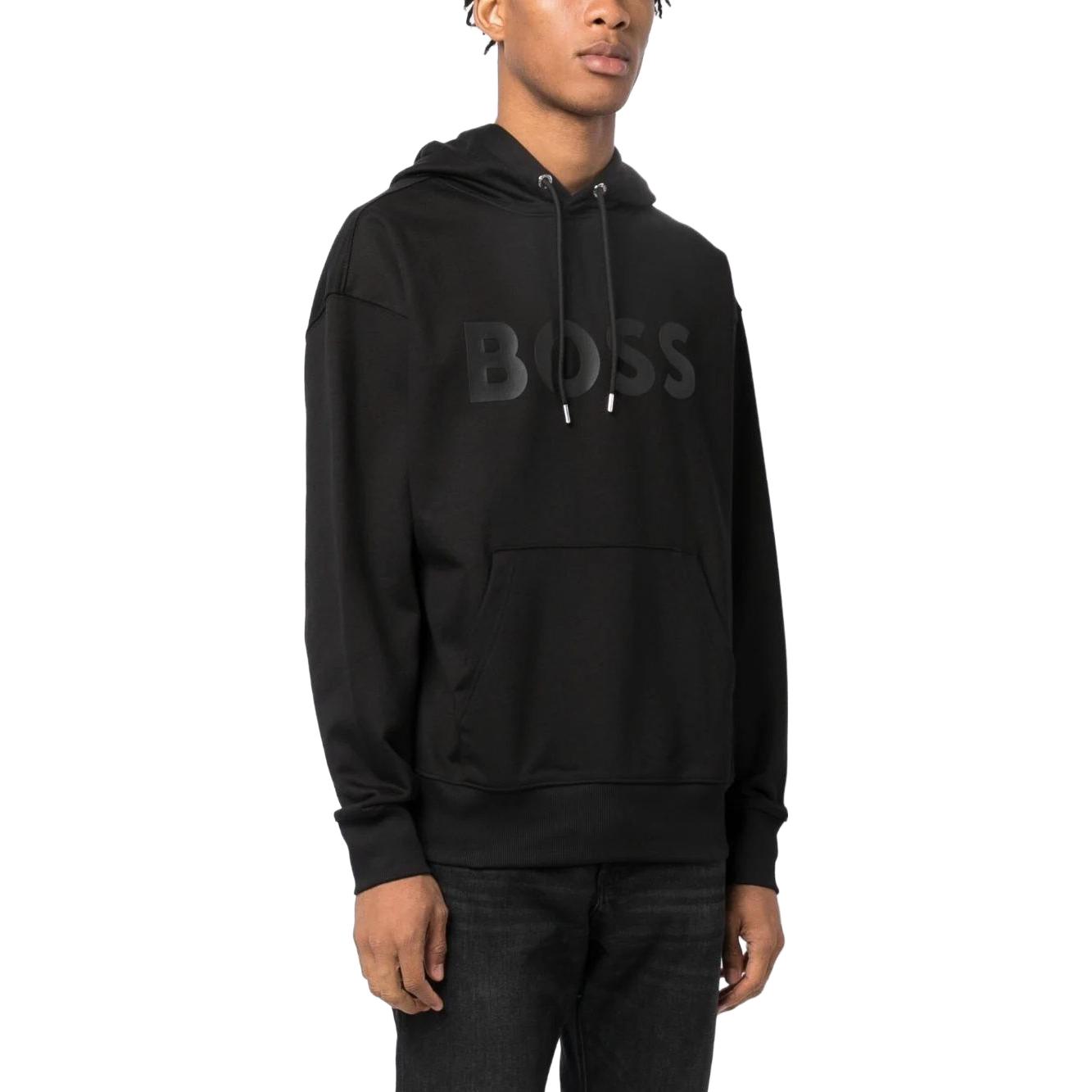 Shop 雨果博斯黑色字母印花抽绳连帽衫 50496661-001