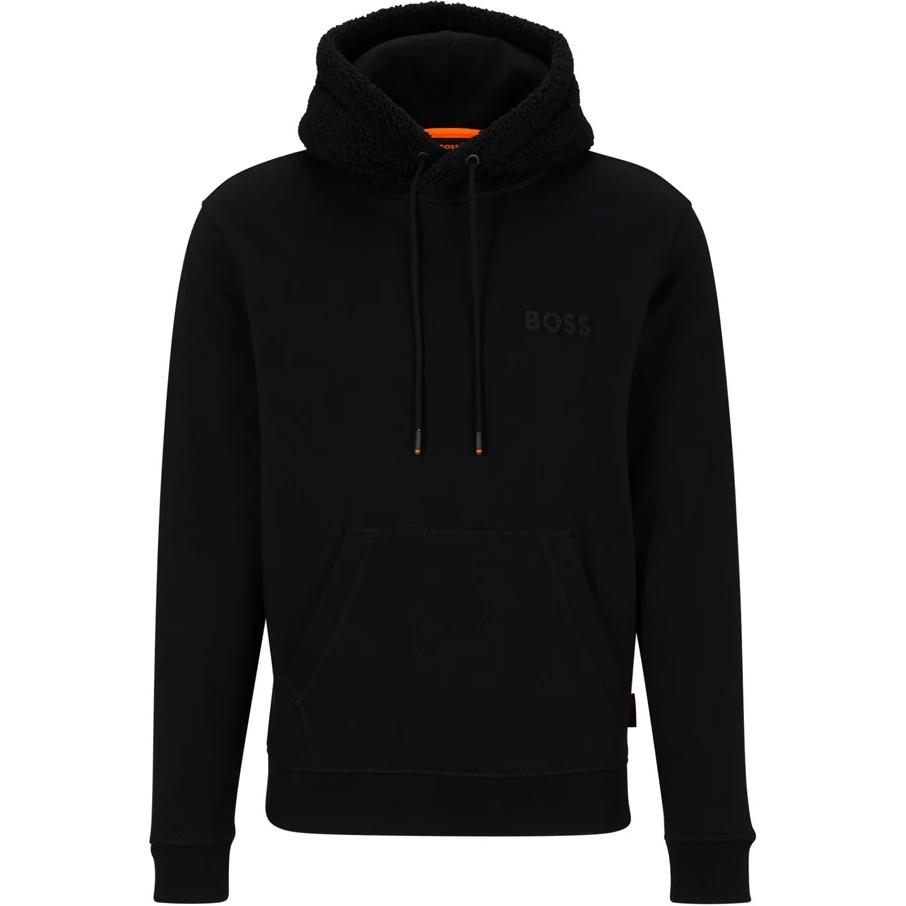 HUGO BOSS Black Hoodie with Logo Embroidery and 3/4 Sleeves 50501378-001