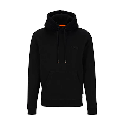 HUGO BOSS Black Hoodie with Logo Embroidery and 3/4 Sleeves 50501378-001