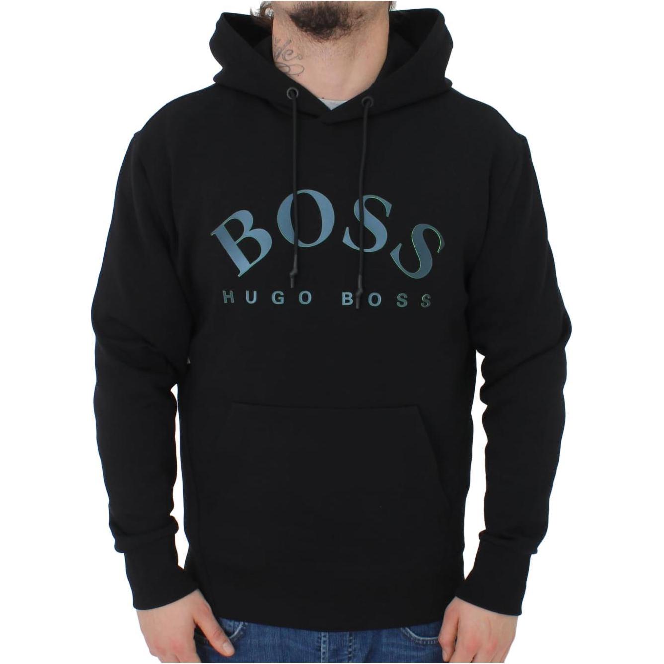 HUGO BOSS Black Hoodie with Logo Letter Print Long Sleeve Pullover 50379464-001