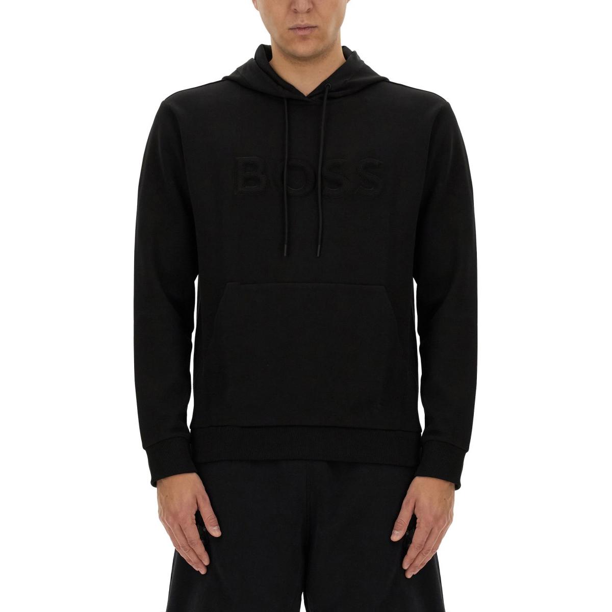 HUGO BOSS Black Hoodie with Logo Print and Drawstring Design 50510334-102
