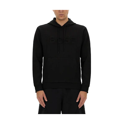 HUGO BOSS Black Hoodie with Logo Print and Drawstring Design 50510334-102