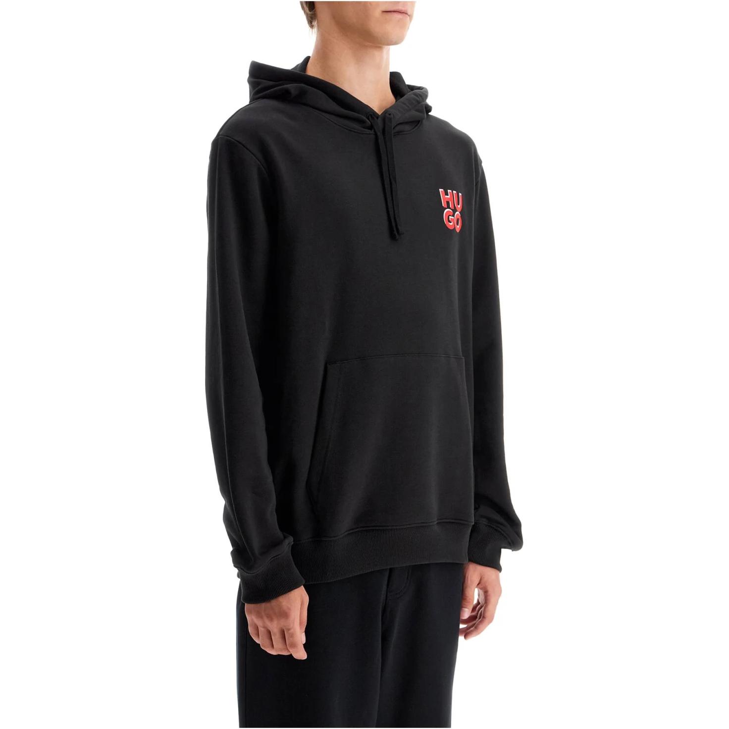 Lookbook 雨果博斯黑色连帽衫带标志印花设计 50520159-001