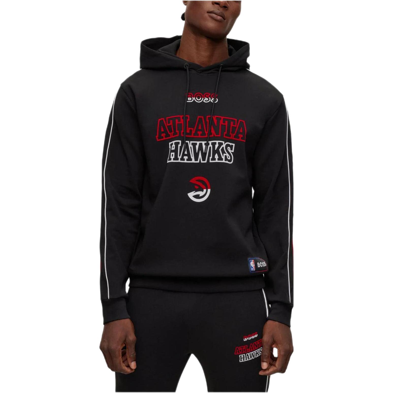 HUGO BOSS Black Hoodie with Logo Print in Relaxed Fit 50477404-013