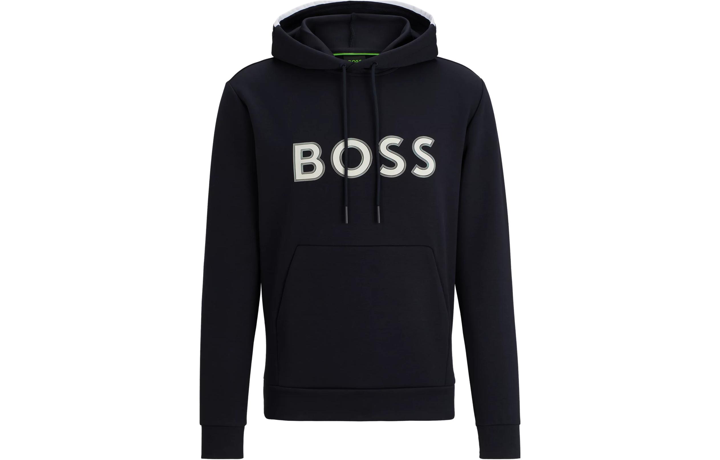 HUGO BOSS Black Hoodie with Logo Print Long Sleeve Pullover 50504750-402