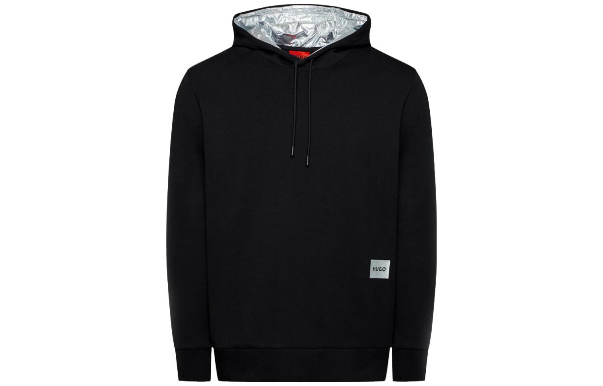 HUGO BOSS Black Hoodie with Solid Color Logo Applique Design 50461677-001