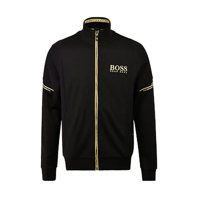 HUGO BOSS Black Jacket with Logo Print and Standing Collar 50387136-003