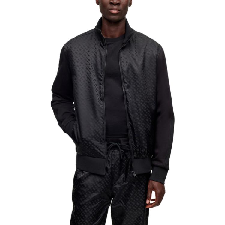 Shop HUGO BOSS 黑色字母印花立領長袖外套 50494081-001