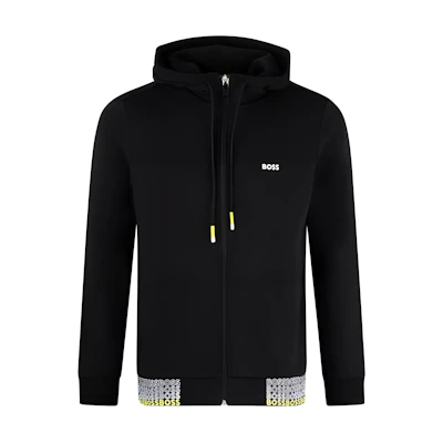 HUGO BOSS Black Letter Print Zip-Up Hoodie Jacket with Drawstring 50497196-001