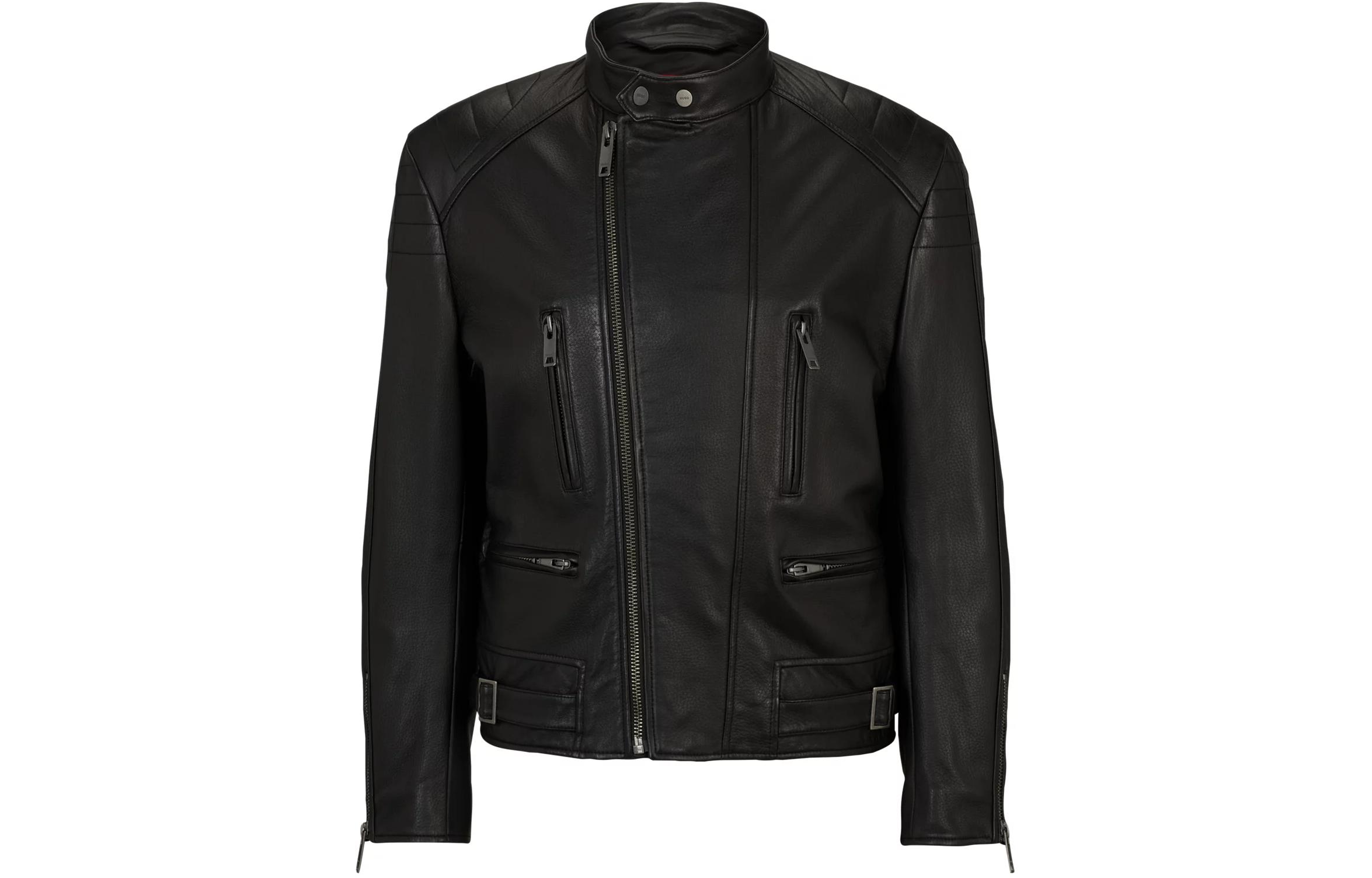 HUGO BOSS Black Lightly Padded Leather Zip-Up Jacket 50504417-001