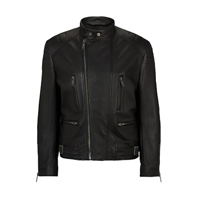 HUGO BOSS Black Lightly Padded Leather Zip-Up Jacket 50504417-001