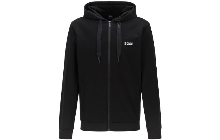 HUGO BOSS Black Logo Hoodie Jacket with Side Pockets 50460392-001