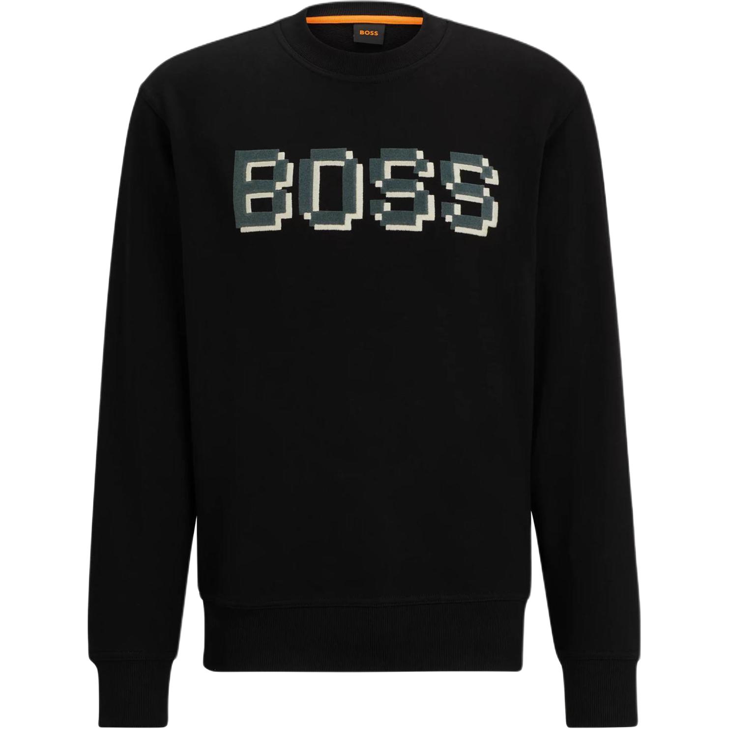 HUGO BOSS Black Logo Print & Embroidered Terry Cotton Sweatshirt 50499486-001