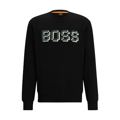 HUGO BOSS Black Logo Print & Embroidered Terry Cotton Sweatshirt 50499486-001