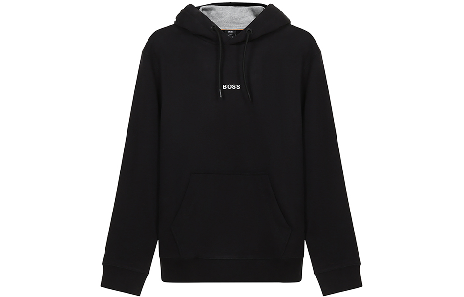 HUGO BOSS Black Logo Print Cotton Long-Sleeve Hoodie 50462831-001